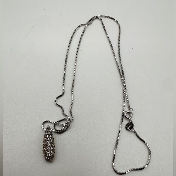 SALE! Dainty CZ drop shaped sterling silver pendant on a 20" box chain necklace! - Picture 7 of 16